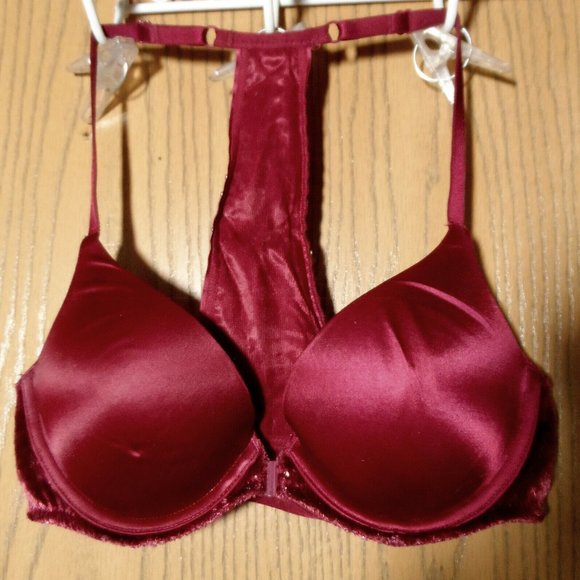 VICTORIA'S SECRET Very Sexy Push Up Bra 32B Red Rhinestone Heavily padded T-back - Picture 1 of 6